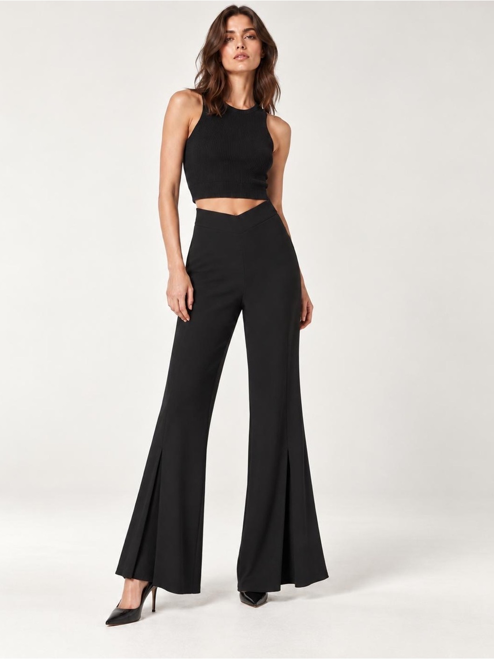 Network Black Draped Wide Leg Statement Pants